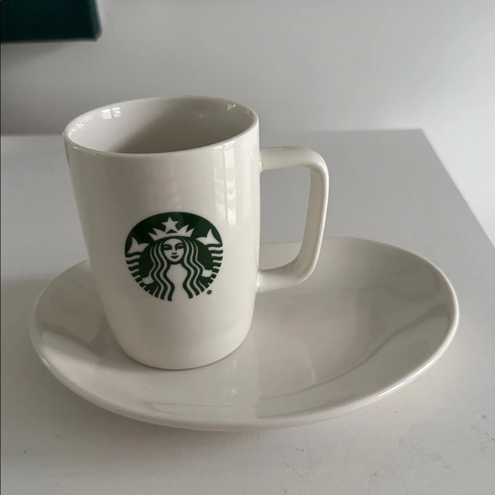Starbucks Classic White Mug (2018) and Saucer (2004)